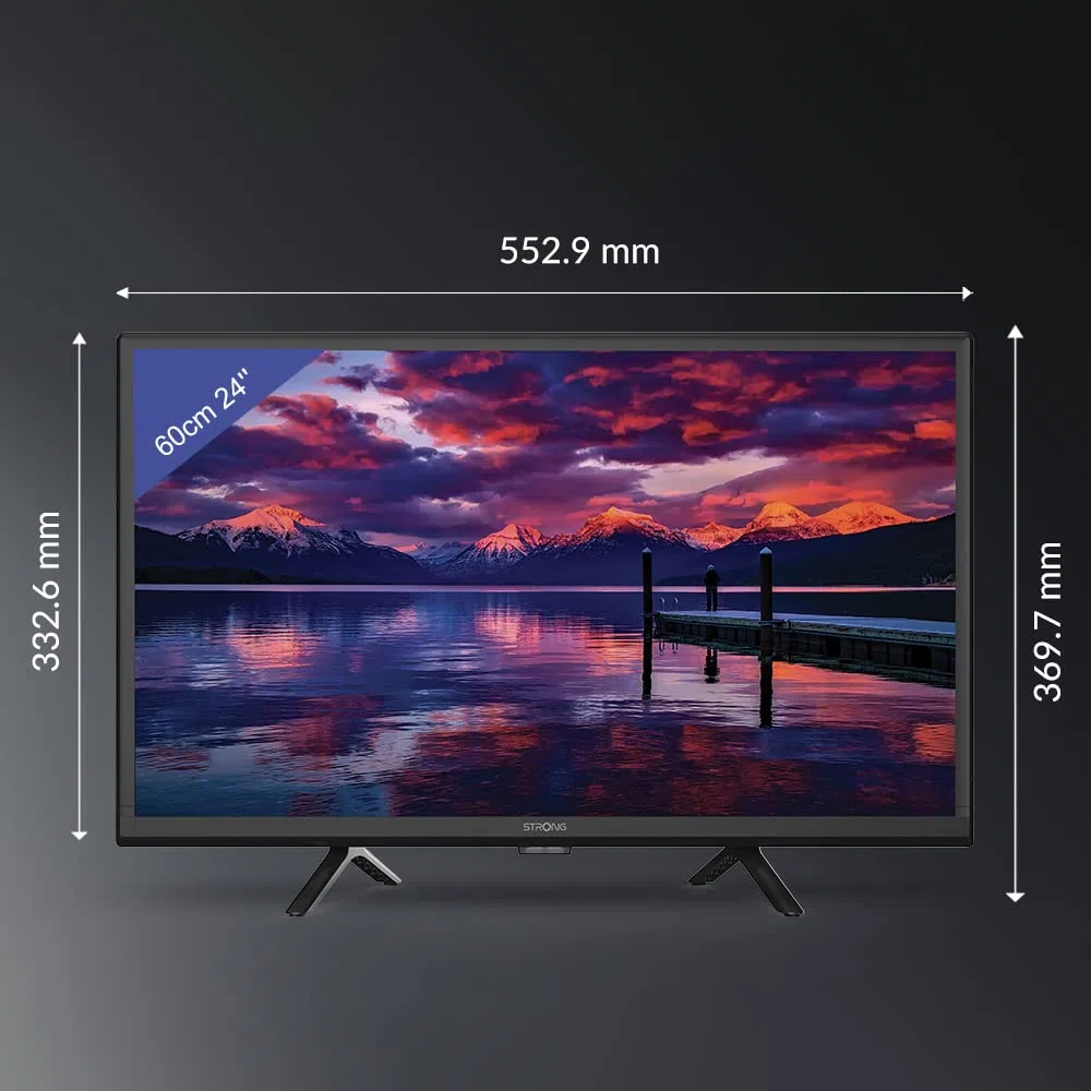 STRONG - 24 Zoll (60 cm) HD Fernseher SRT24HE4023-12V Fernseher ideal für Wohnwagen, Wohnmobil - Triple-Tuner - 2 HDMI-Anschlüsse (1 ARC), 1 USB-Port, Mini-AV, Antennen-/SAT-Anschluss - schwarz