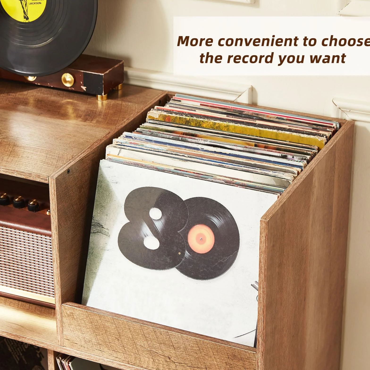 Großer Plattenständer mit Aufbewahrung,Plattenspieler-Ständer mit Ablage,Vinylplatten-Halterung mit Präsentationsfläche,Plattenständer für bis zu 300 Alben, Plattenregal für Musikzimmer und Wohnzimmer