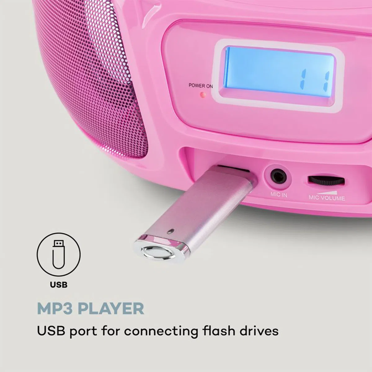 Auna Tragbarer Radio für Kinder mit CD Player, Mikrofon und USB, 3 W Boombox mit Bluetooth Funktion, AUX/FM Radio Tragbar mit LED-Display, MP3, 5.0 Streaming, CD-Radio mit für Mädchen und Jungen