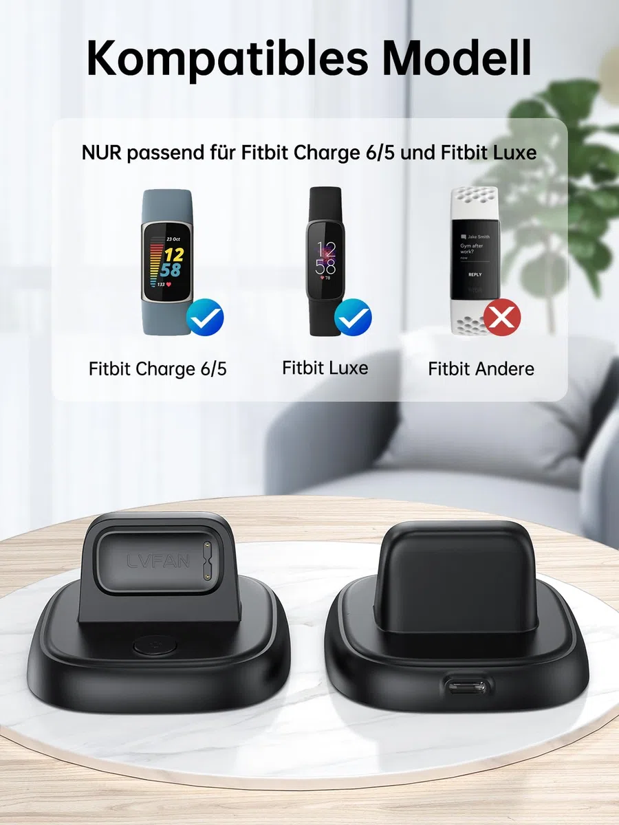 LVFAN Ladegerät für Fitbit Charge 6, Ladekabel mit Reset Taste, Schnell Ladegerät Ständer Smartwatch Ersatzkabel Magnetische Ladestation für Fitbit Charge 6/5 / Luxe - Schwarz