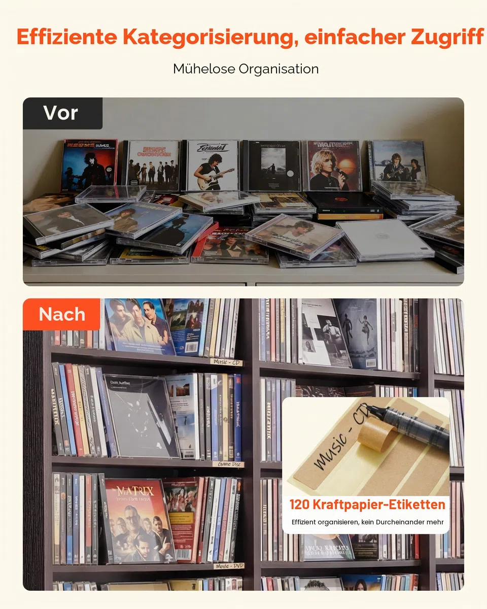 VEVOR DVD-Regal mit 24 Fächern (8 Ebenen), Medienregal Standregal 142 x 22 x 130 cm, Platzsparendes Aufbewahrungsregal für CDs DVDs Bücher Spiele-Discs, Bücherregal für Wohnzimmer/Homeoffice, Braun