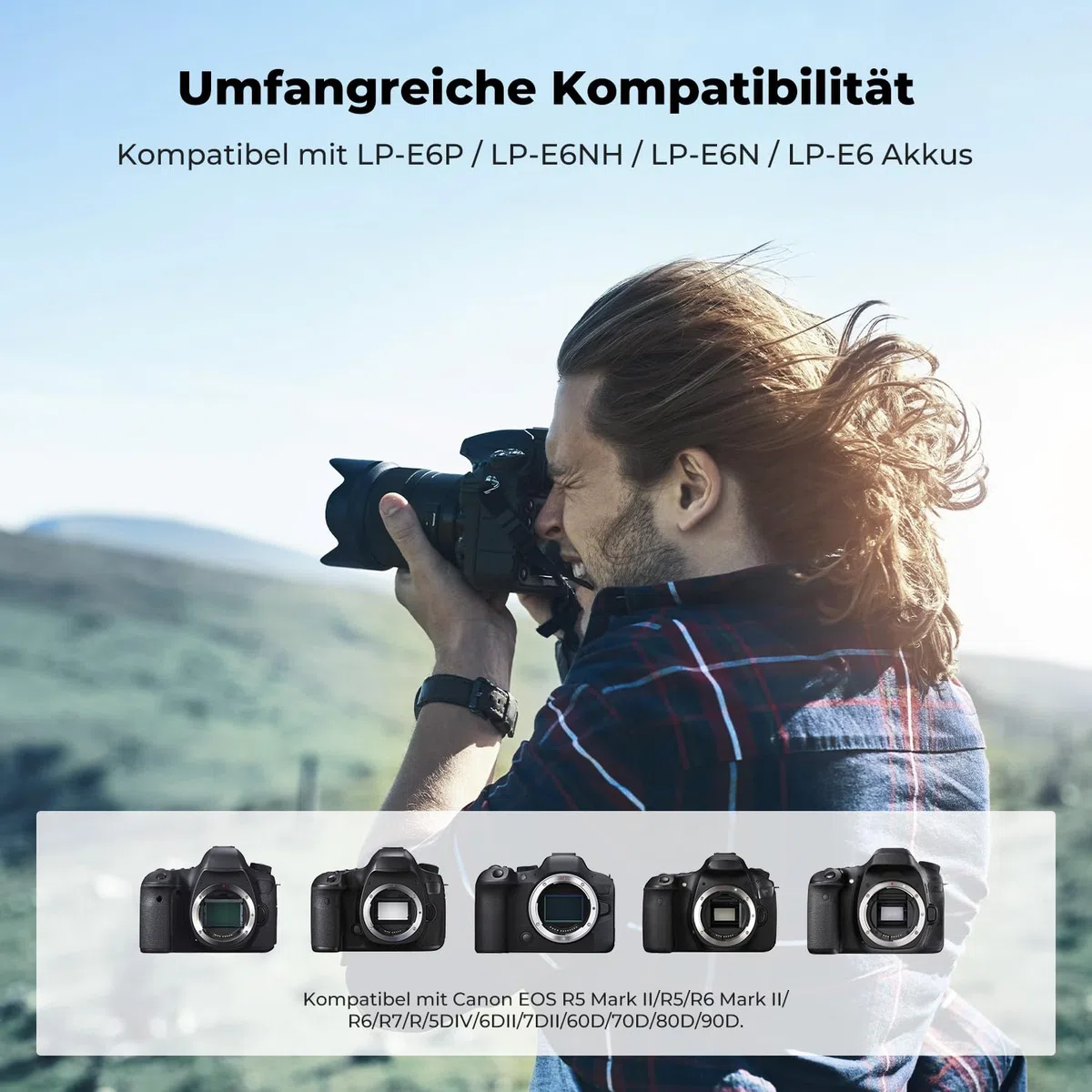 K&F CONCEPT LP-E6P Akku (3er Pack) mit 3-Slot Ladegerät, LP-E6NH Ersatzakku, 2400mAh Battery für Canon EOS R5 Mark II, R5, R6 Mark III, R6 Mark II, R6, R6V,R7, R5C, 5D Mark IV, 6D Mark II, 90D, 80D