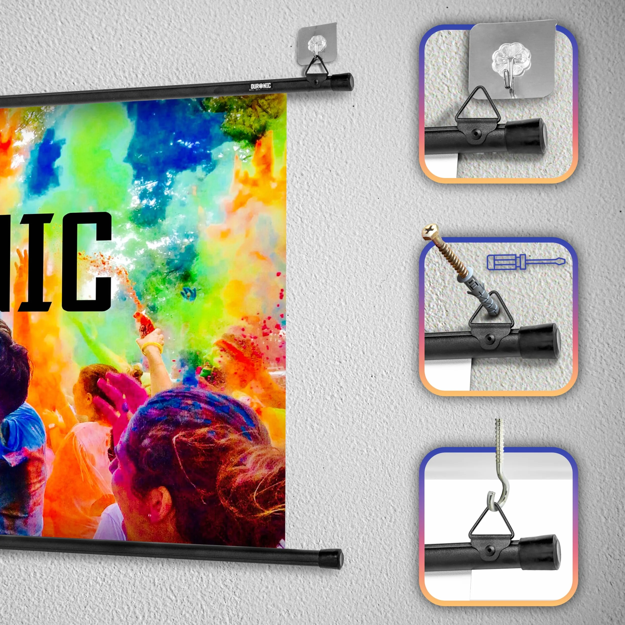 Duronic BPS40 Leinwand | 4:3 Hängeleinwand 40" Zoll 81 x 61 cm | Heimkino mit 4K Full HD 3D | Gain 1.0 | Projektionsleinwand für Wandmontage | Beamerleinwand für Büro Präsentationen, Schulen
