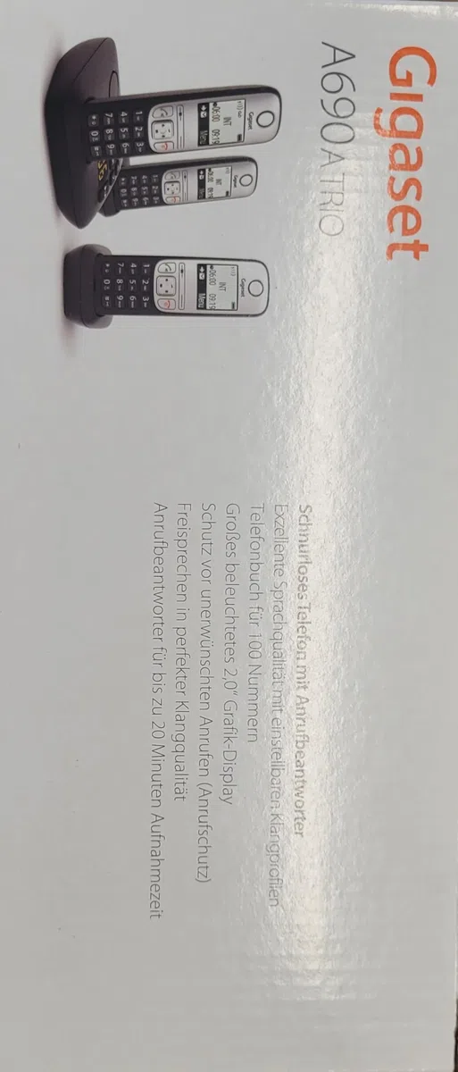 Gigaset A690A Trio Schnurlostelefon Anrufbeantworter mit Rufnummernanzeige ECO DECTGAP Schwarz + 2 zusätzliche Handsets
