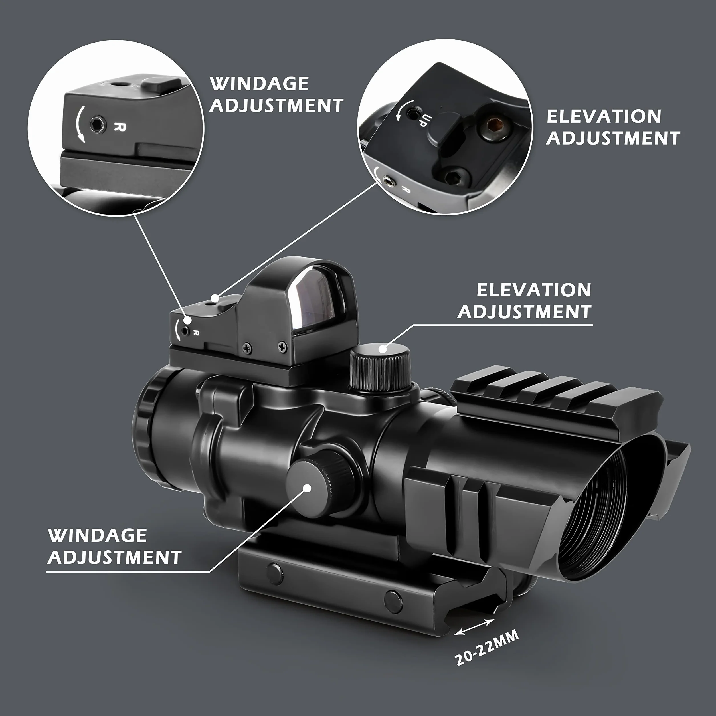 AOMEKIE Zielfernrohr 4x32mm mit 20mm/22mm Schiene Airsoft Red Dot Visier Sight Leuchtpunktvisier Rotpunktvisier für Jagd Softair und Armbrust