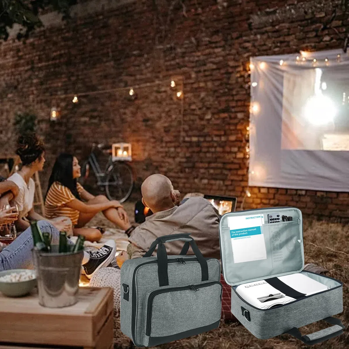 Boczif Projektortasche, tragbare Aufbewahrungs-Reisetasche mit Laptopfach & verstellbarem Schultergurt für Mini-Projektor und Zubehör