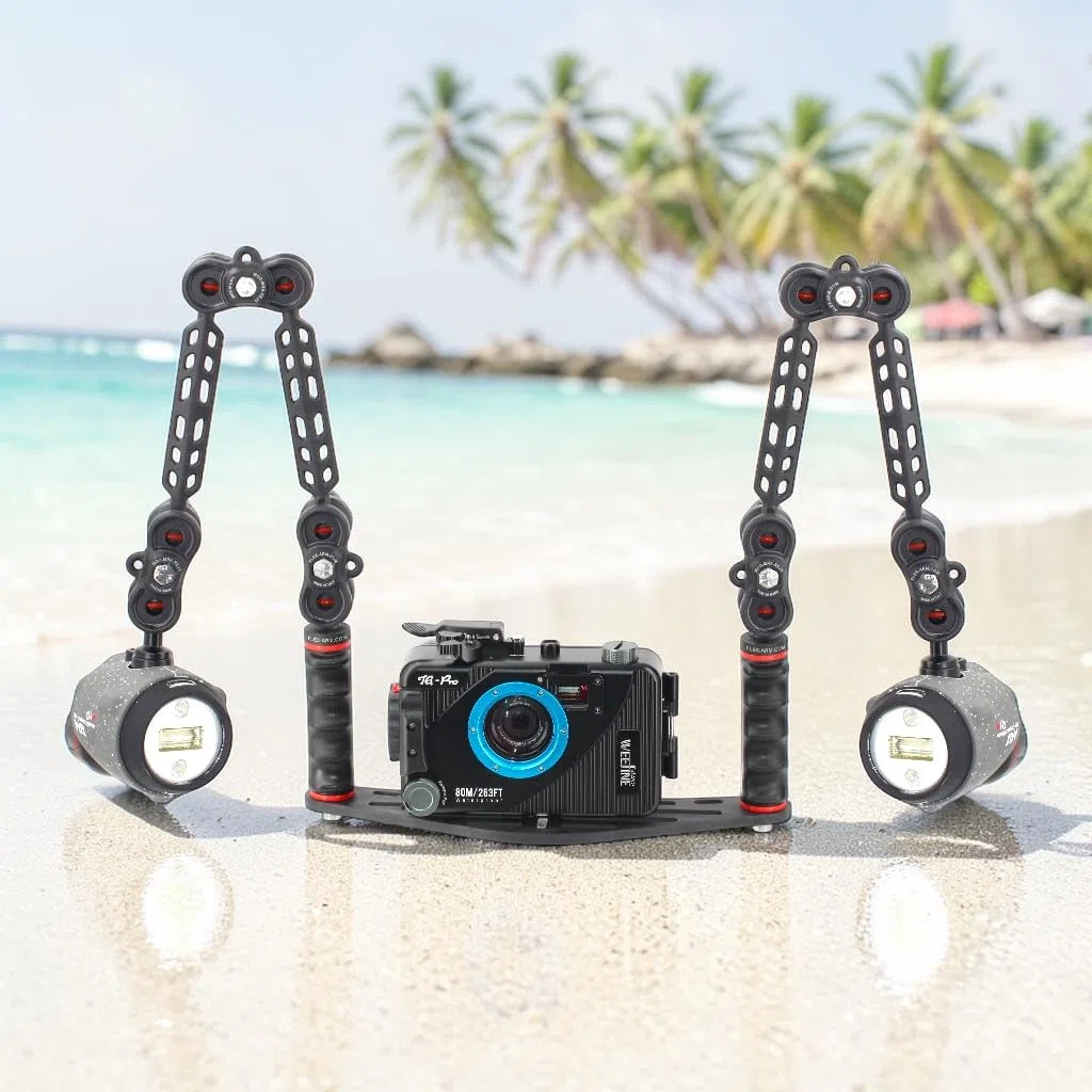 Kameraschiene für Unterwassergehäuse Universelle Doppel-Armset 18 cm Ys Adapter für Unterwasserblitz Unterwasserfotografie FLEX-ARM ST20216