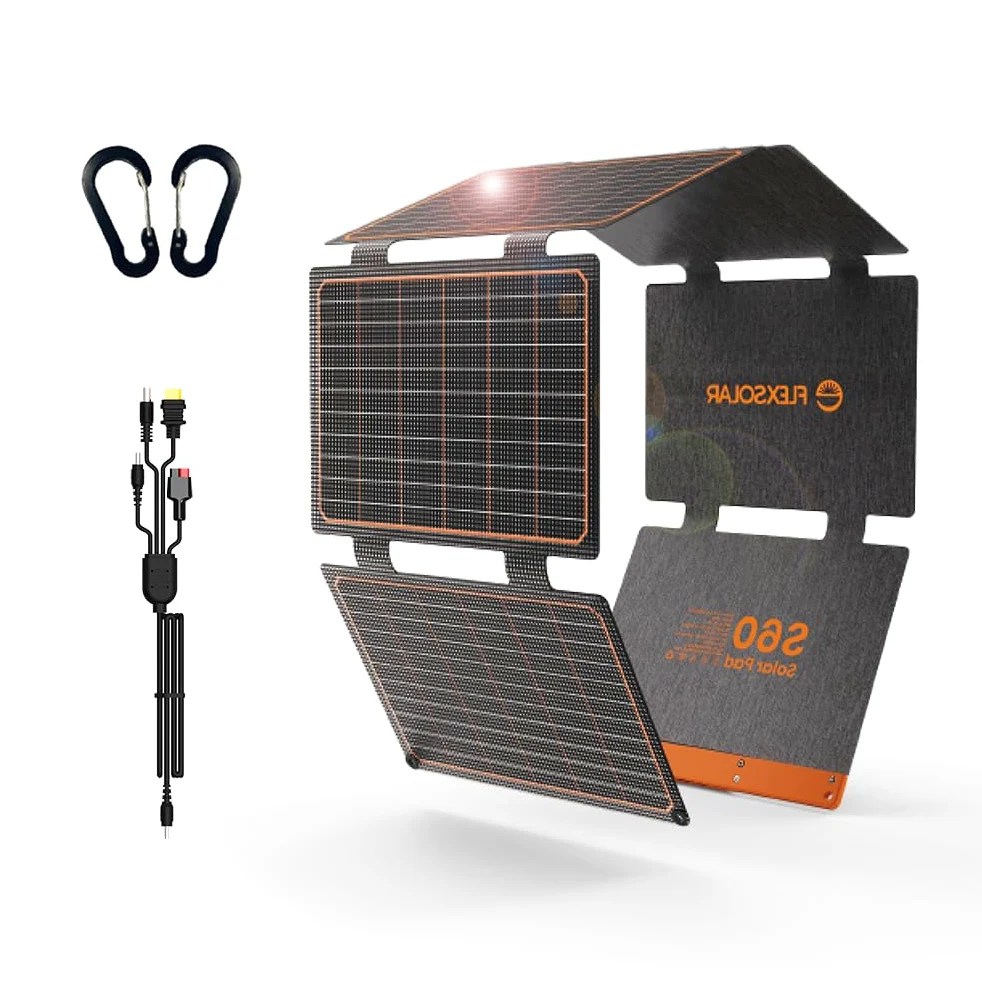 Solarpanel 60W, Flexsolar Tragbares faltbares Solarladegerät IP67 wasserdichtes Notstromcamping, geeignet für kleine Generatoren, Telefone, mobile Energiebanken, PCs
